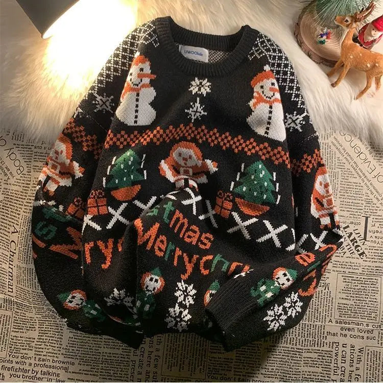 Christmas sweater women loose outer wear autumn and winter tide brand new men and women all-match casual lazy knit sweater New Year