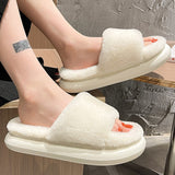 goosudu Thick Fluffy Fur Slippers New Women Winter House Warm Furry Slippers Women Flip Flops Home Slides Flat Indoor Floor Shoes