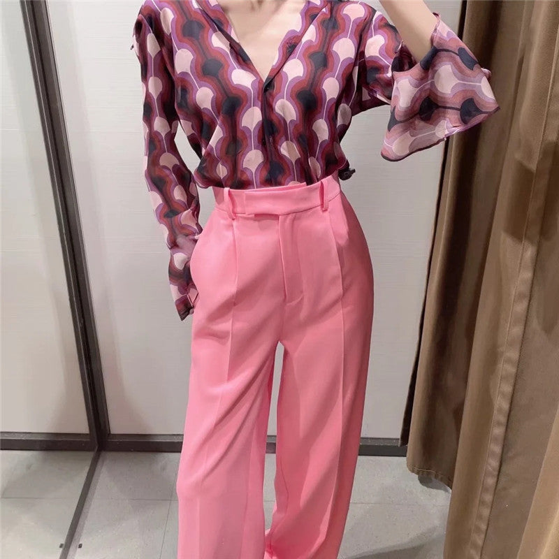 woloong New Pink Pants Women High Waist Wide Leg Trousers Woman Casual Baggy Pant Suits Spring Streetwear Wide Pants