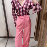 woloong New Pink Pants Women High Waist Wide Leg Trousers Woman Casual Baggy Pant Suits Spring Streetwear Wide Pants