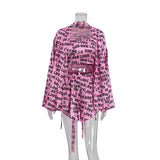 Casual Print Women's Pajamas  Sexy Loose Pajamas For Women Lace-Up Long Sleeve Robes Shorts Set Female Sleepwear Home Suit