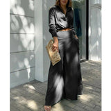 Shirt Long Pants Suits 2 Piece Set Women Long Sleeve Shirt Wide Leg Pants Casual White Spring Summer Outfits  New