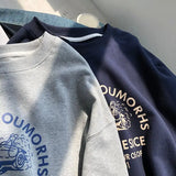 Retro Printed Round Neck Sweatshirt Long Sleeved T Shirt Men and Women New Fashion Casual Loose All Match Pullover Oversized Top