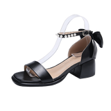 woloong Brand Ladies Sandal Spring New Fairy Pearl Sandals Sweet Square Heel with Mesh Crystal Temperament High Heels Tenis Masculino