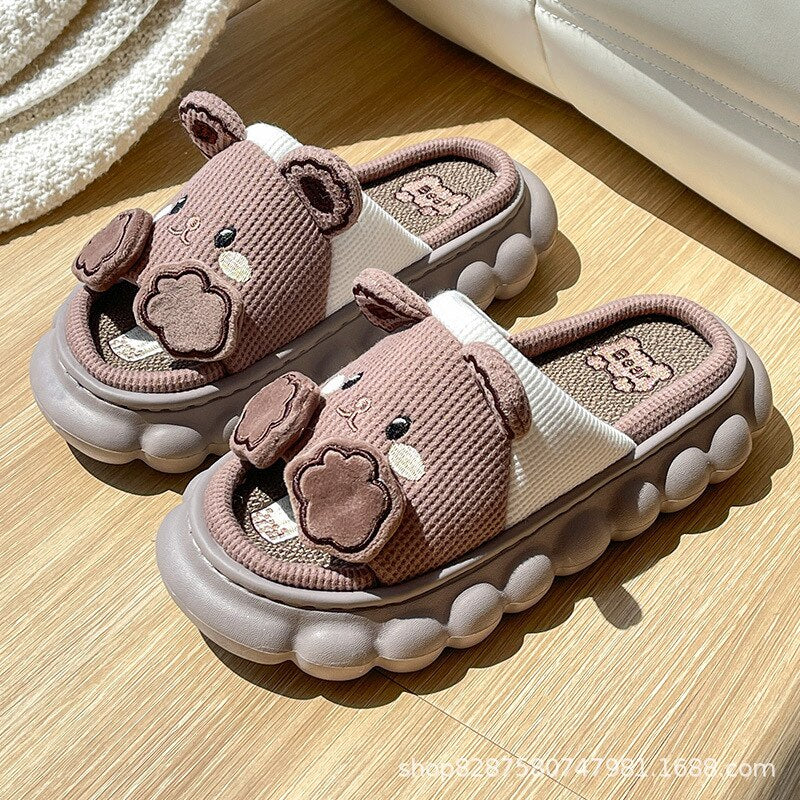 woloong  Four Season Home Non Slip Thick Sole Mute Hemp Cotton Women Slippers Cute Cartoon Shape Men Indoor Shoes New Arrival