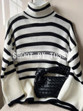 Winter Women’s Long Sleeves Knit Sweater Turtleneck Striped Print Loose Pullover Tops New Autumn Oversized Sweater