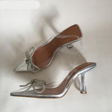 woloong New Brand Women Slingback Shoes Fashion PVC Transparent Ladies Elegant Sandals Thin High Heel Pointed Toe Mules S