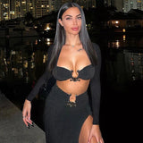 Sexy Strapless Crop Tube Top High Waist Slit Maxi Dress 2 Pcs Suits Fall Women Fashion Streetwear Vestido Y2K