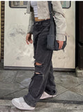 Women Hole Jeans Pants 90s Vintage Baggy Straight Denim Trousers Y2k Clothing High Waist Looes Casual Long Pants Streetwear New