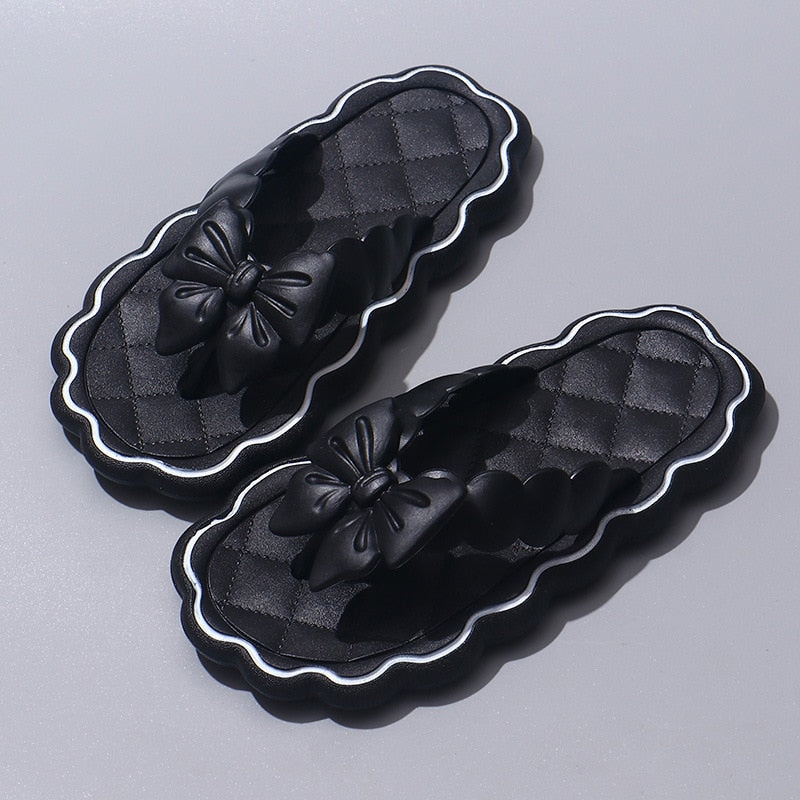 Cute Bowknot Women's Slippers  New Summer Indoor and Outdoor Flip Flops Beach Smooth Ladder Home Non-slip EVA Slippers
