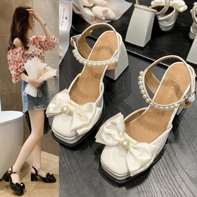 woloong  New Women Fashion High Heels Womens Spring Korean Style Versatile Closed Toe Sandals Mary Jane Chunky Heel Pumps