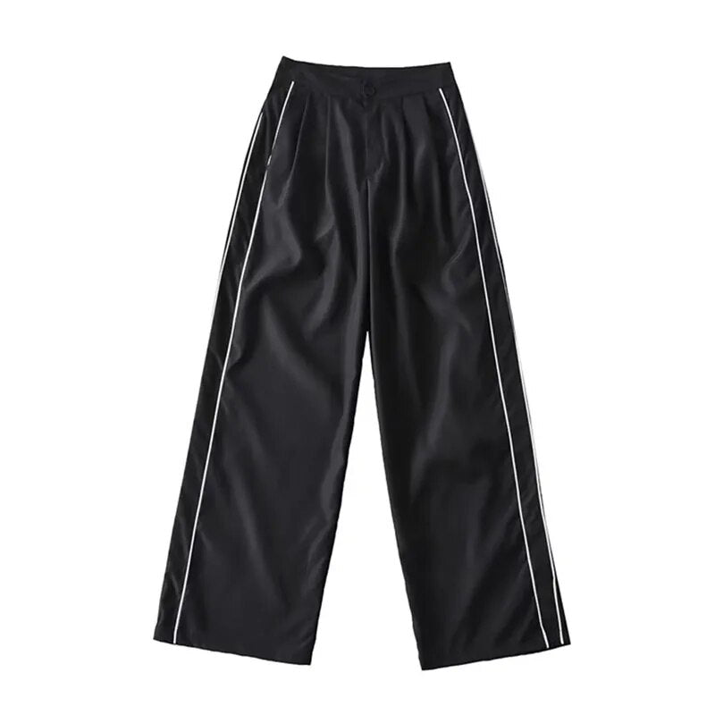 White Black Sports Tracksuits Set Women Windbreak Fast Dry Cropped Zip Up Jackets Coat Top Wide Leg Baggy Pants Trousers