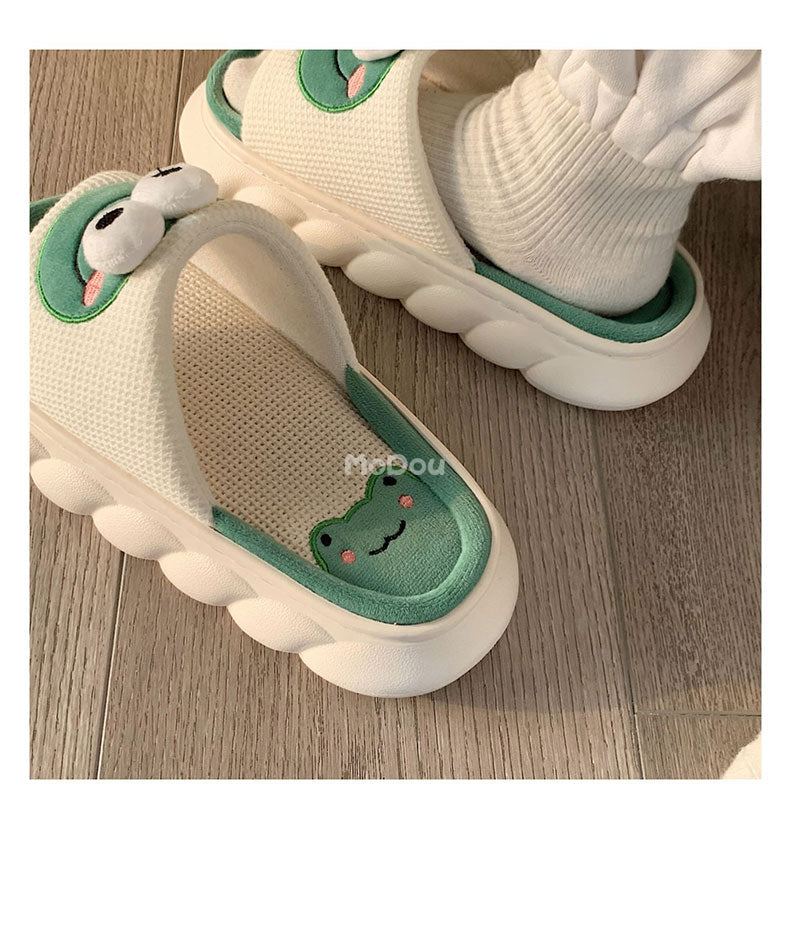 woloong  Four Season Home Non Slip Thick Sole Mute Hemp Cotton Women Slippers Cute Cartoon Shape Men Indoor Shoes New Arrival