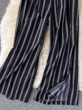 goosudu Summer New Fashion All-match Women's Casual Pants Retro Striped Color Slim Long Slit Wide Leg Pants DK1053