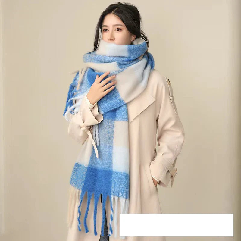Thick Warm Winter Scarf  New Women Plaid Design Pashmina Shawls Cashmere Shawl Lady Wrap Tassel Scarves Knitted Men Foulard