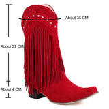 woloong  New Arrival Cowboy Western Long knee-high Boots Women Stacked Heeled Fringe Retro Casual Ridding Boots Autumn Shoes