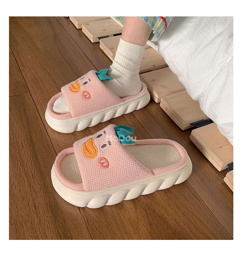 woloong  Four Season Home Non Slip Thick Sole Mute Hemp Cotton Women Slippers Cute Cartoon Shape Men Indoor Shoes New Arrival