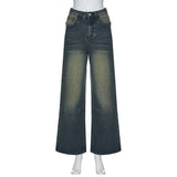 Vintage Wide Leg For Women Jeans Fashion New Jean Streetwear Zipper Pocket High Street Female Y2k Denim Trousers