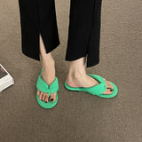 woloong  Women's Flip Flops Candy Color Pleated Fashion Shoes New Wild Outdoor Flat Slippers for Women Casual Home Summer Slides Тапочки