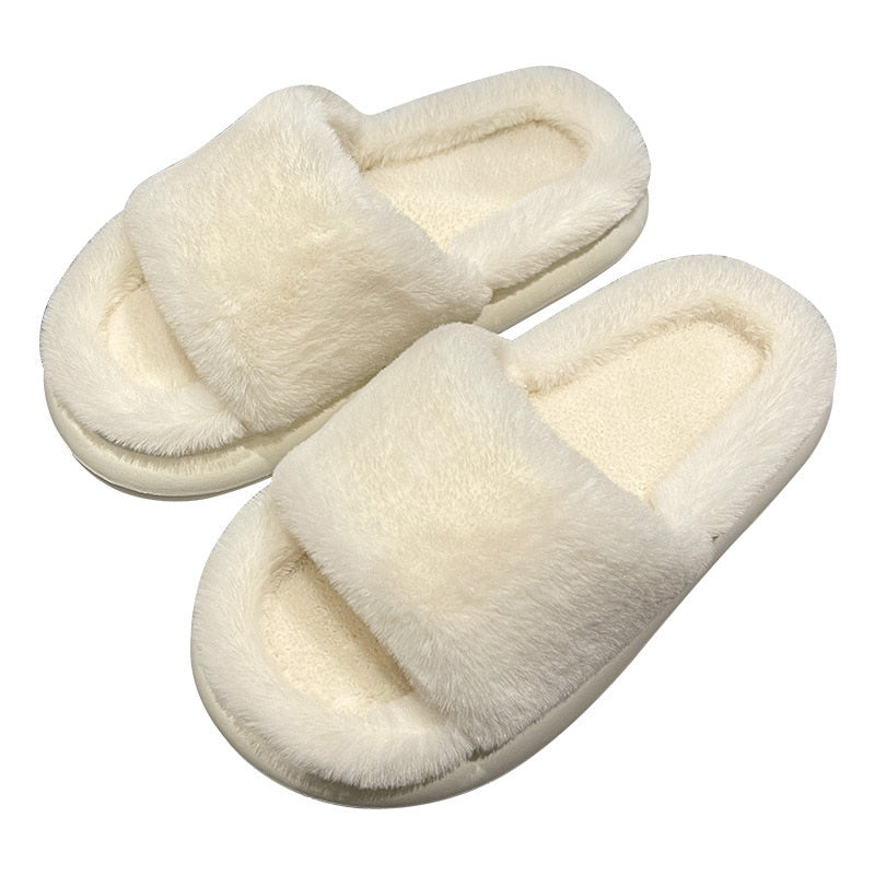 goosudu Thick Fluffy Fur Slippers New Women Winter House Warm Furry Slippers Women Flip Flops Home Slides Flat Indoor Floor Shoes