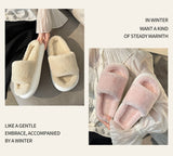 goosudu Thick Fluffy Fur Slippers New Women Winter House Warm Furry Slippers Women Flip Flops Home Slides Flat Indoor Floor Shoes