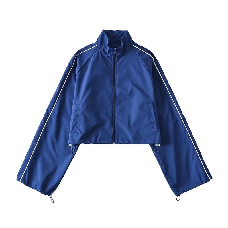 White Black Sports Tracksuits Set Women Windbreak Fast Dry Cropped Zip Up Jackets Coat Top Wide Leg Baggy Pants Trousers
