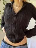woloong  Sweetown Solid Twist Floral Knitted Cardigan Hoodies Women New Sweaters Autumn Winter Long Sleeve Casual Jackets Hooded Knitwear
