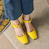 Summer New Women Shoes Square Toe High Heels Cover Heel Shoes Women Genuine Leather Women Sandals Concise Retro Mary Janes