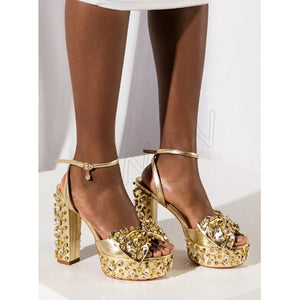 Gold Silver Crystal Decor Sandals Platform Chunky High Heel Shoes for Women Stilettos High Heels New Zapatos Para Mujere