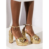 Gold Silver Crystal Decor Sandals Platform Chunky High Heel Shoes for Women Stilettos High Heels New Zapatos Para Mujere