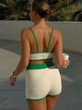 Summer Contrast Knit Outfits Halter Top And Short Trousers Sets Female Beach Holiday Sexy Casual Tracksuit Y2k Women Sets