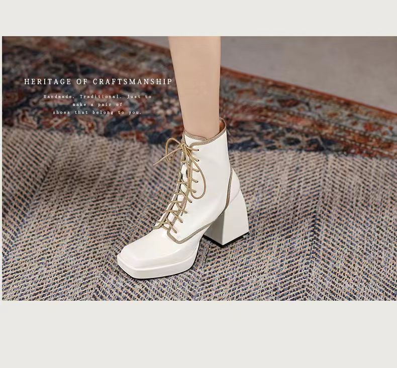 woloong  Thick Heel  Boots Autumn Winter New Fashion Side Zipper Lace Non-slip Waterproof Platform Thick-soled Women's Boots ANKLE