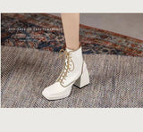 woloong  Thick Heel  Boots Autumn Winter New Fashion Side Zipper Lace Non-slip Waterproof Platform Thick-soled Women's Boots ANKLE