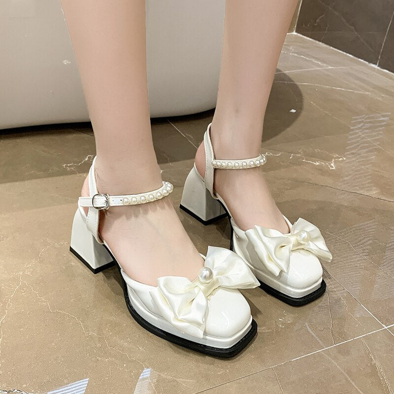 woloong  New Women Fashion High Heels Womens Spring Korean Style Versatile Closed Toe Sandals Mary Jane Chunky Heel Pumps