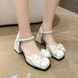 woloong  New Women Fashion High Heels Womens Spring Korean Style Versatile Closed Toe Sandals Mary Jane Chunky Heel Pumps