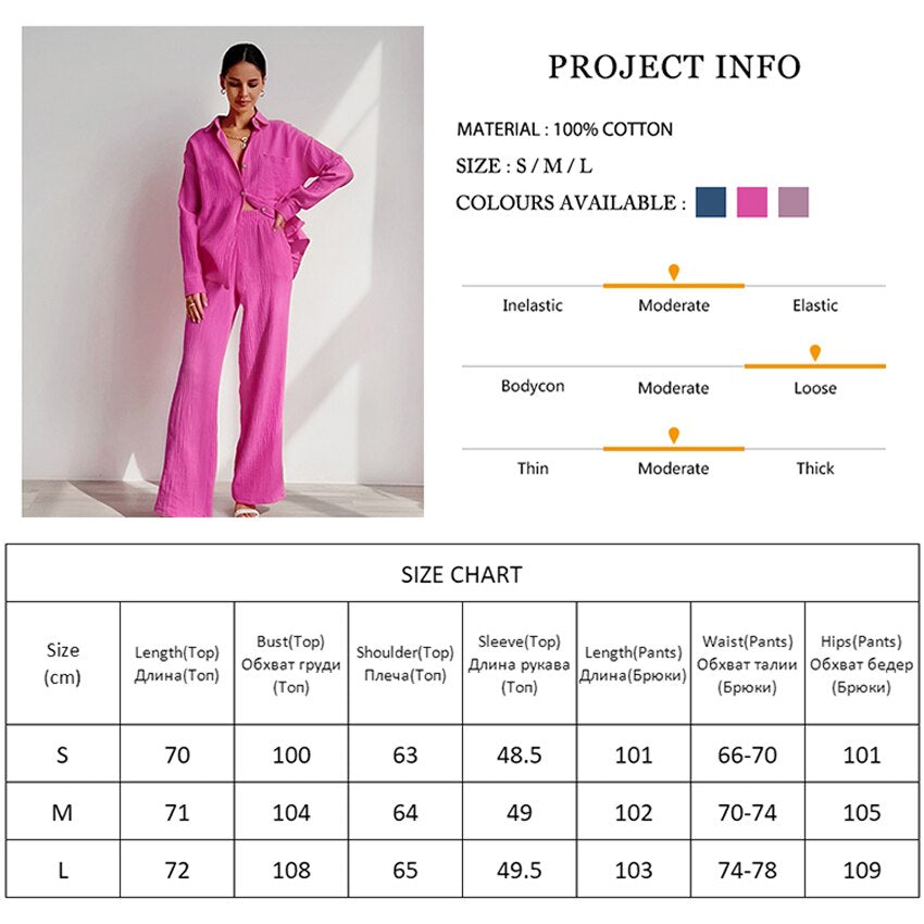 Cotton Women's Home Clothes Loose 2 Piece Sets Long Sleeve Sleepwear Female Casual Trouser Suits Autumn Pajamas