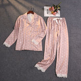Women's Summer Two-piece Suit Pajamas Ice Silk Satin Thin Outwear Print Lace Pyjamas Home Suit for Women Clothes