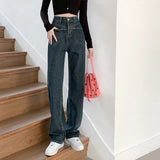 High Waist Wide Leg Jeans for Women Korean New High Street Loose Trousers Blue-gray Straight Denim Pants Women S-XL