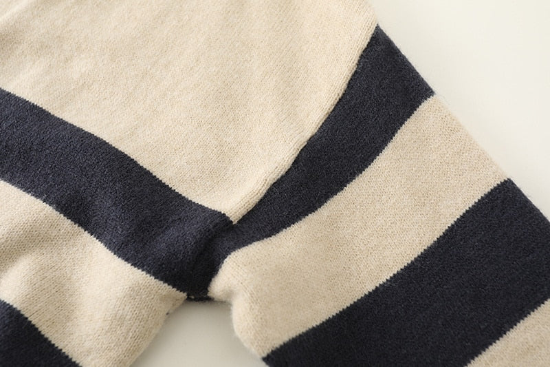 Y2k Autumn Winter Loose Knitted Sweater Jumpers Woman New Vintage Casual Polo Deep V-Neck Striped Pullover Female