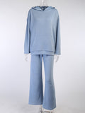 goosudu  Casual Knit Hoodied With Pocket Two Piece Sets Women Solid Long Sleeve Top Wide Leg Pant Outfit Streetwear Tracksuit New
