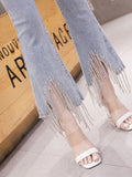 woloong spring new Flare Set auger Jeans Woman Denim Trousers Vintage Women Clothes Fall High Waist Pants Stretchy Jeans