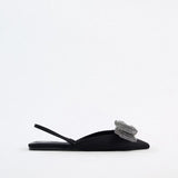 woloong  Summer Sandals Luxury Women New Cute Fashion Black Bow Tie Rhinestone Pointed Flat Sexy Slippers Plus Size 35-41