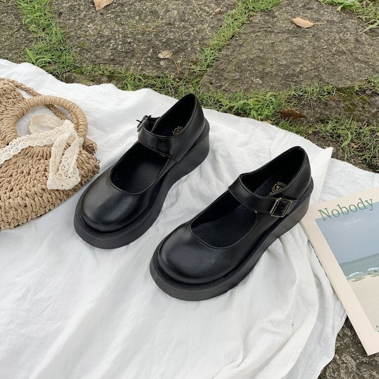 woloong  New Spring and Summer Women Mary Jane Shoes Sponge Cake Bottom Japanese Bowtie Student All-match Sweet Design Pumps