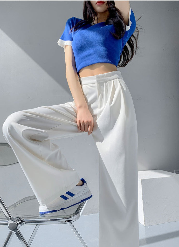 Retro Solid Color Wild Straight Wide Leg Pants Female Spring New Korean Fashion High Waist Casual Long Pants