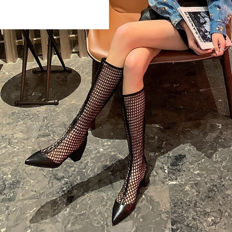 woloong  Women Sandals Boots Summer New Gladiator Zipper Mesh Breathable Fashion Boots Designer Shoe Women Black Women Boots