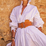 Stand Collar Long Sleeve Sexy Slim Dress Fashion New High Waist A-line Dress New Spring Autumn Women Solid Color Elegant Dresses