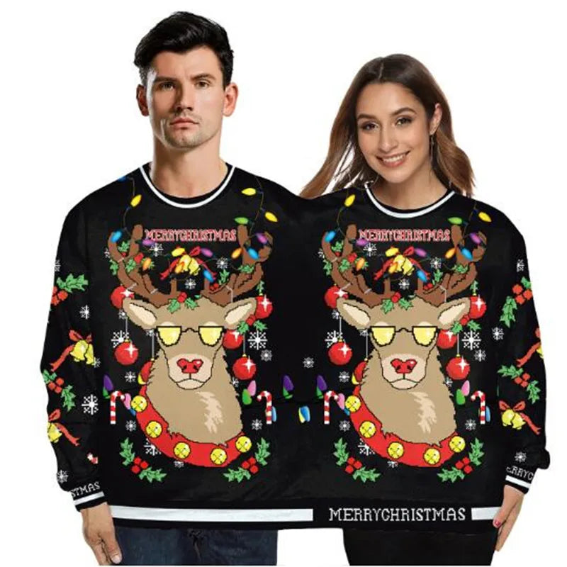 Christmas Sweater holiday spoof 3D digital printing couples two-piece double sweater loose lovers Funny Autumn Winter Clothing New Year