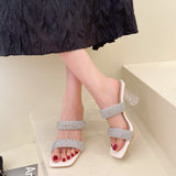 goosudu Transparent Thick Heel Crystal Slippers Women Summer New Korean Open Toe Rhinestone Dress Casual High Heels Women Slippers