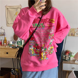woloong Kawaii Rose Red Cartoon Letter Print Sweatshirt Vintage Streetwear Fashion Tops New O-neck Casual Teens Clothes Goth Punk