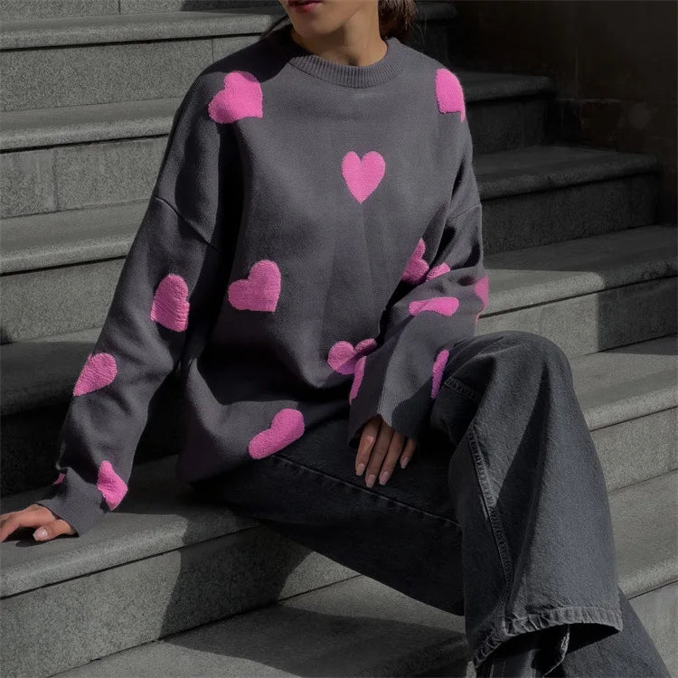 Love Embroidery Women's Knitting Sweaters Sweet Chic Long Sleeved O-neck Pullovers  New Female Casual Fashion Sweater